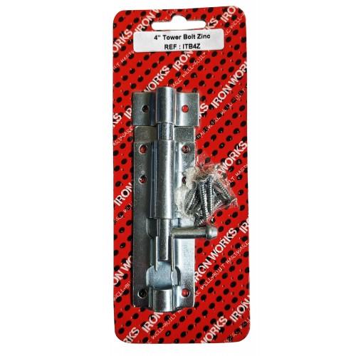 Iron Works 4'' Tower Bolts Zinc 1 Per Pack Iron Works 4'' Tower Bolts Zinc 1 Per Pack